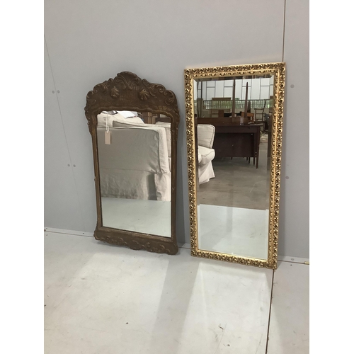 19 - An 18th century style gilt composition wall mirror, width 54cm, height 100cm together with a reprodu... 