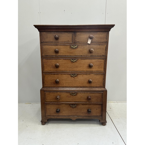 20 - A George IV banded oak chest on stand, width 103cm, depth 56cm, height 146cm (altered). Condition - ... 