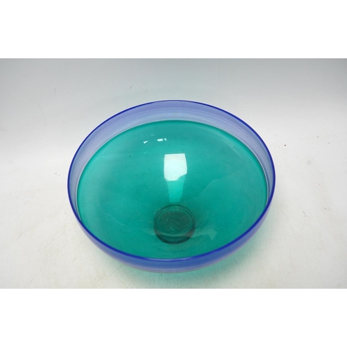 251 - Bob Crooks (b.1956), a studio glass bowl and scent bottle, 27cm. Condition - good, scratches to base... 