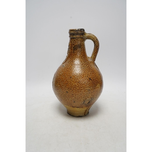 255 - A 17th century Rhenish saltglazed Bellarmine, 23cm. Condition - commensurate with age