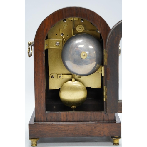 259 - A rosewood brass inlaid eight day mantel clock with enamel dial inscribed Gantheny, Cheapside, with ... 