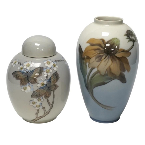 265 - A Royal Copenhagen jar and cover and a similar vase, largest 18cm high. Condition - good