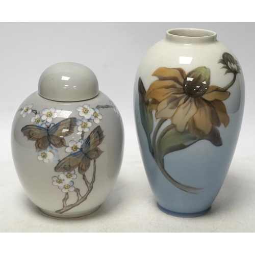 265 - A Royal Copenhagen jar and cover and a similar vase, largest 18cm high. Condition - good