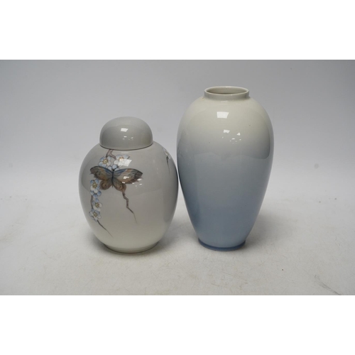 265 - A Royal Copenhagen jar and cover and a similar vase, largest 18cm high. Condition - good