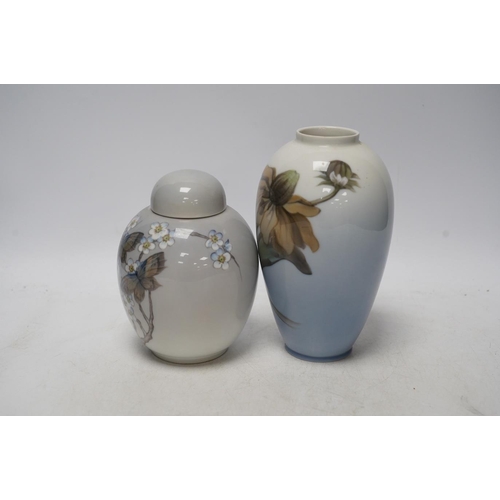 265 - A Royal Copenhagen jar and cover and a similar vase, largest 18cm high. Condition - good