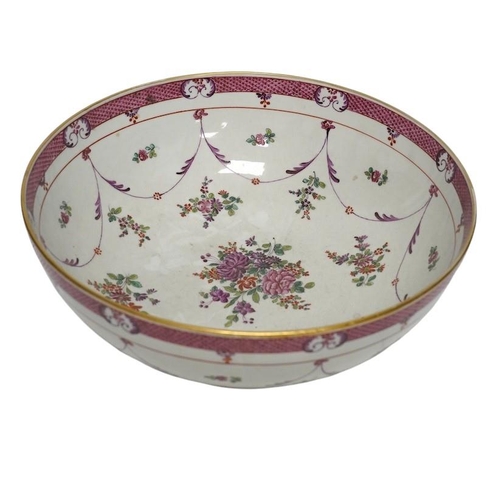 277 - A 19th century Samson famille rose bowl, 32cm diameter. Condition - slight wear to gilding