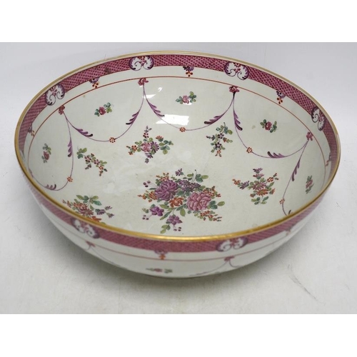 277 - A 19th century Samson famille rose bowl, 32cm diameter. Condition - slight wear to gilding