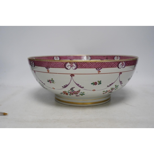 277 - A 19th century Samson famille rose bowl, 32cm diameter. Condition - slight wear to gilding