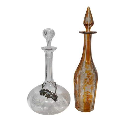 278 - A George III silver Sherry label, decanter and Victorian long necked Sherry decanter (2). Condition ... 