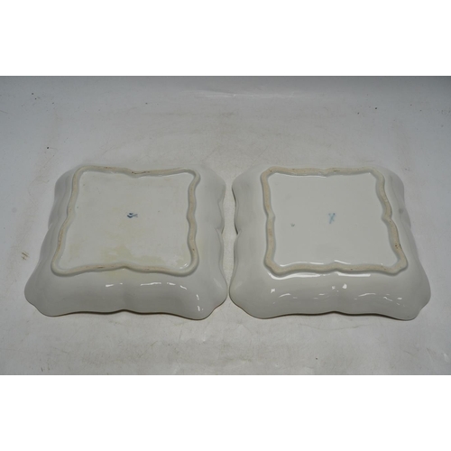 279 - A pair of Meissen square shaped dishes, painted with scattered floral sprigs. Condition - fair to go... 