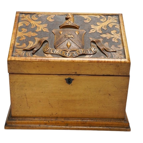 280 - A Victorian carved fruitwood stationery box, 25cm tall. Condition - poor to fair