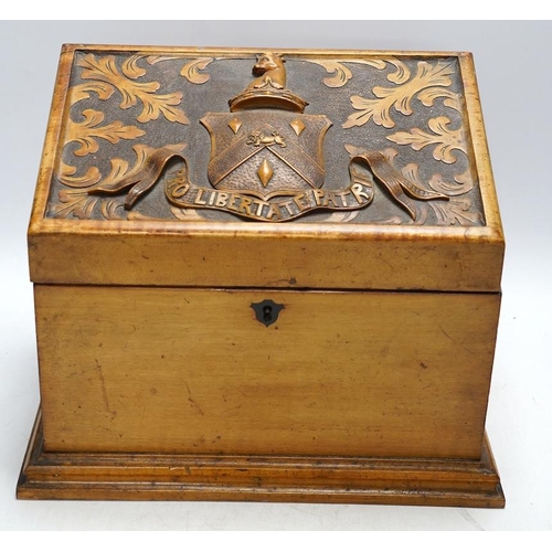 280 - A Victorian carved fruitwood stationery box, 25cm tall. Condition - poor to fair