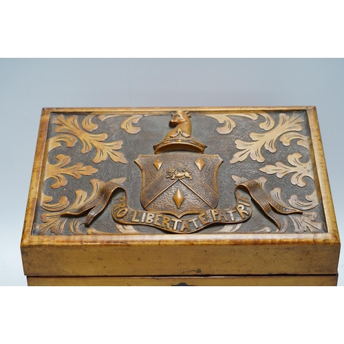 280 - A Victorian carved fruitwood stationery box, 25cm tall. Condition - poor to fair