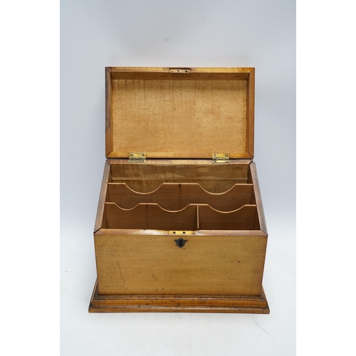 280 - A Victorian carved fruitwood stationery box, 25cm tall. Condition - poor to fair