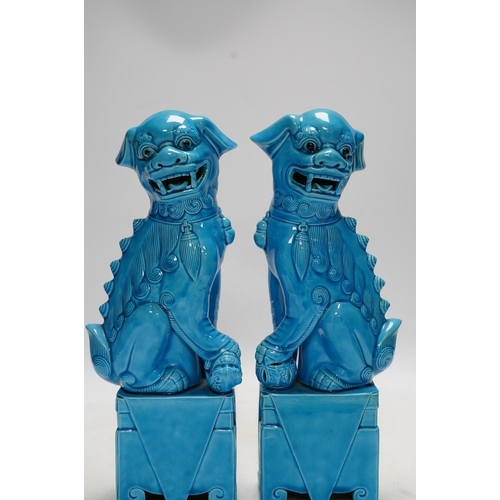 282 - A pair of Chinese turquoise glazed lion dogs, 29cm. Condition - good