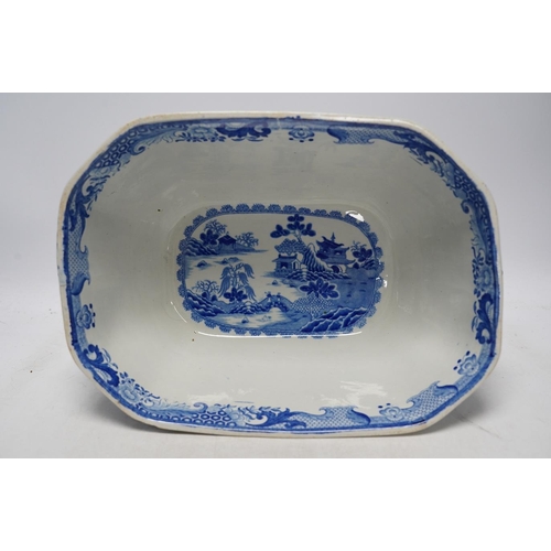 284 - A Victorian Staffordshire blue and white pottery soup tureen and cover, together with a meat dish (2... 