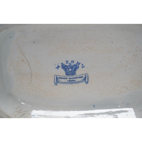 284 - A Victorian Staffordshire blue and white pottery soup tureen and cover, together with a meat dish (2... 