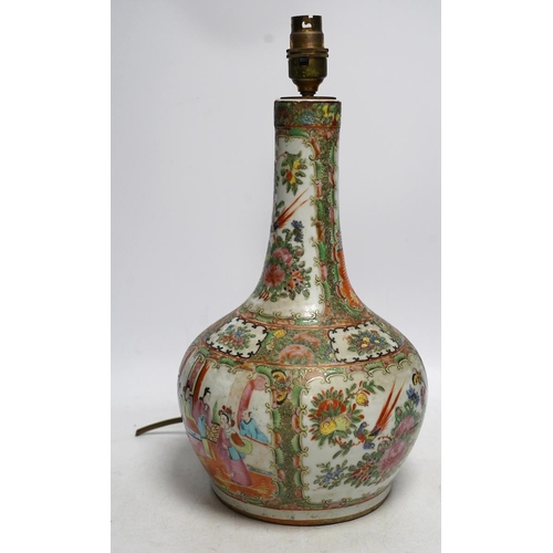 298 - A 19th century Chinese famille rose vase (converted to a lamp), 37cm total. Condition - fair to good... 