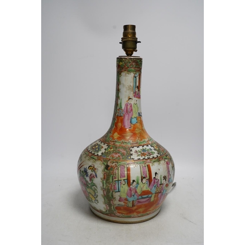 298 - A 19th century Chinese famille rose vase (converted to a lamp), 37cm total. Condition - fair to good... 