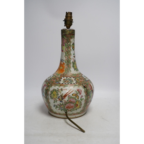 298 - A 19th century Chinese famille rose vase (converted to a lamp), 37cm total. Condition - fair to good... 