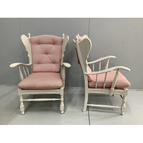 30 - A pair of 20th century Swedish painted armchairs, width 71cm, depth 62cm, height 104cm. Condition - ... 