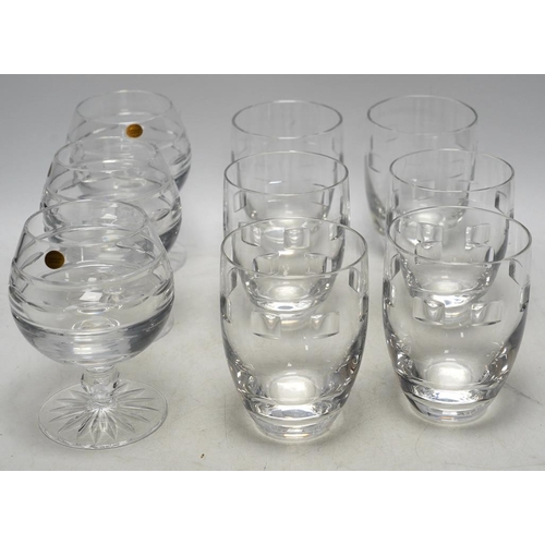 303 - A set of six Waterford 'Geo' tumblers and three Tipperary brandy balloons. Condition - good