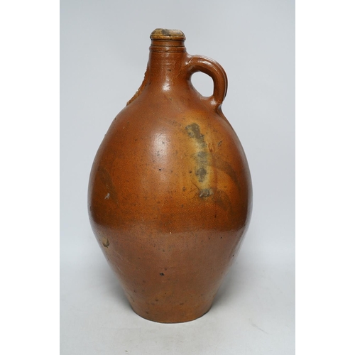 304 - An 18th century German large salt glazed Bellarmine, 45cm. Condition - commensurate with age