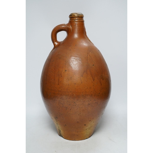 304 - An 18th century German large salt glazed Bellarmine, 45cm. Condition - commensurate with age