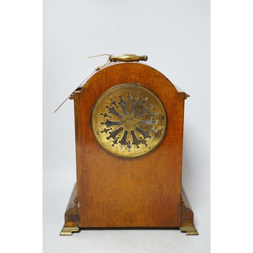 307 - A 19th century mahogany eight day mantel clock with enamel dial and pendulum, 30cm high. Condition -... 