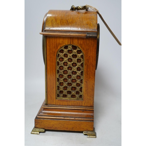 307 - A 19th century mahogany eight day mantel clock with enamel dial and pendulum, 30cm high. Condition -... 