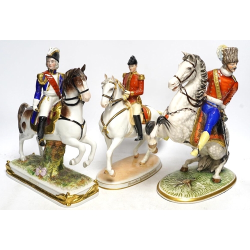 312 - A group of eight Italian porcelain figures on horseback, tallest 30cm. Condition - fair