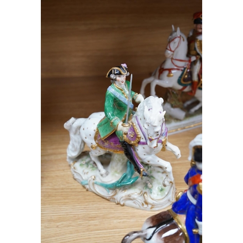 312 - A group of eight Italian porcelain figures on horseback, tallest 30cm. Condition - fair