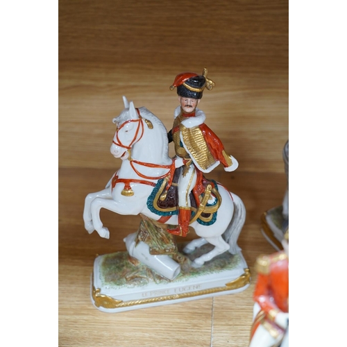 312 - A group of eight Italian porcelain figures on horseback, tallest 30cm. Condition - fair