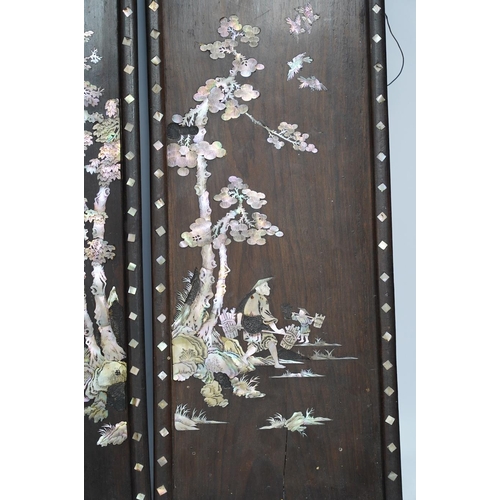 314 - A pair of Chinese mother of pearl inlaid panels, 68 x 20cm. Condition - poor to fair