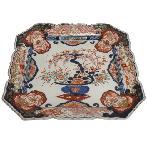 318 - A Japanese Imari square shaped dish, 32 x 32cm. Condition - fair to good