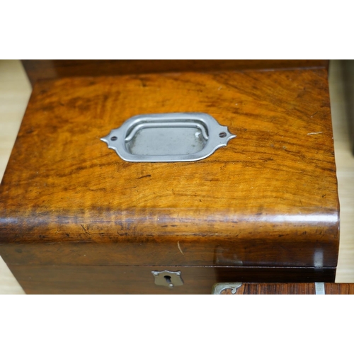 319 - A rosewood military box, a mother-of-pearl inlaid box, another similar box, an inlaid box and plaine... 