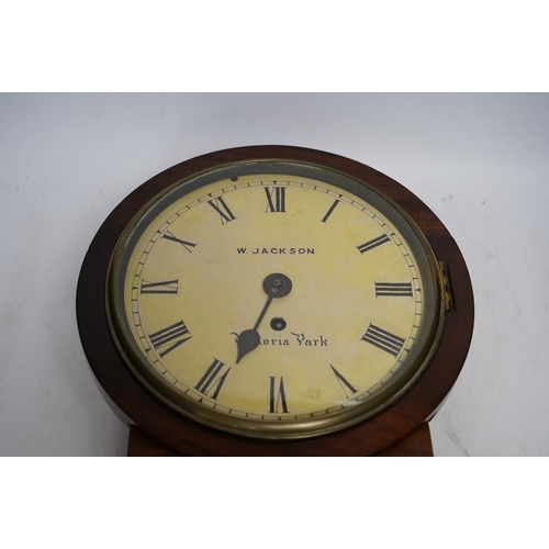 324 - A Victorian mahogany drop dial eight day wall clock, signed Jackson, Victoria Park. 30cm, with key. ... 