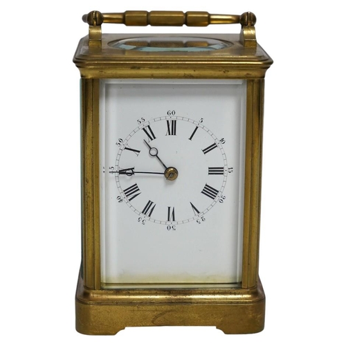 325 - A late 19th century French brass case carriage timepiece, 14cm. Condition - fair, not tested as work... 