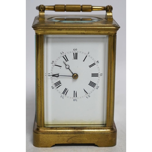 325 - A late 19th century French brass case carriage timepiece, 14cm. Condition - fair, not tested as work... 