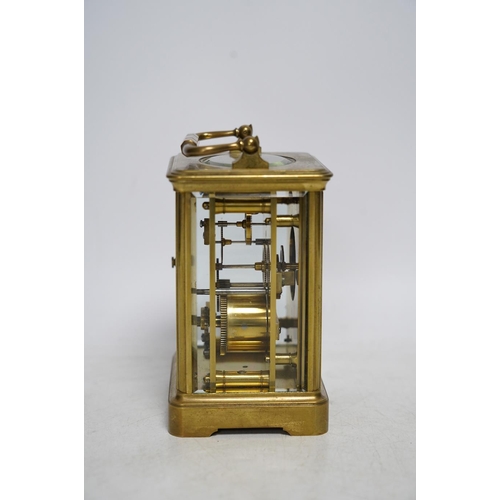 325 - A late 19th century French brass case carriage timepiece, 14cm. Condition - fair, not tested as work... 