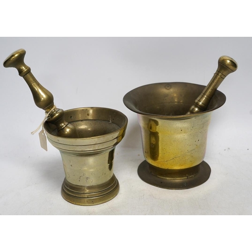 328 - Two 19th century brass pestles and mortars. Condition - fair to good