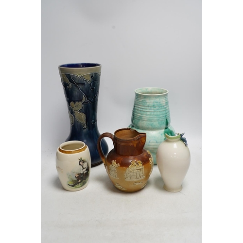 329 - A Doulton Lambeth stoneware vase, a G.M. For Beswick vase, a Franz vase, a James Nicoll & Son and a ... 