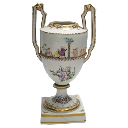 330 - A Capodimonte / Naples style urn, early 19th century 26cm. Condition - poor (base cracked)