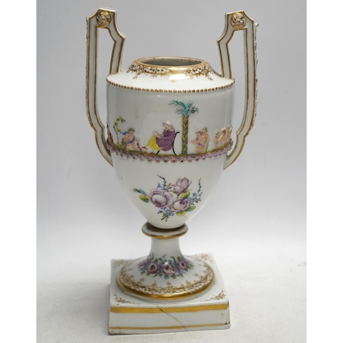 330 - A Capodimonte / Naples style urn, early 19th century 26cm. Condition - poor (base cracked)