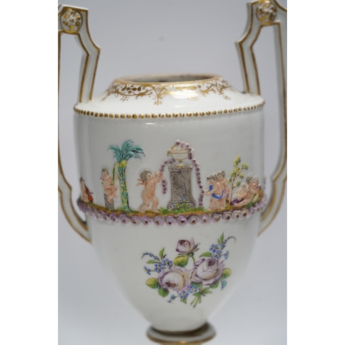 330 - A Capodimonte / Naples style urn, early 19th century 26cm. Condition - poor (base cracked)