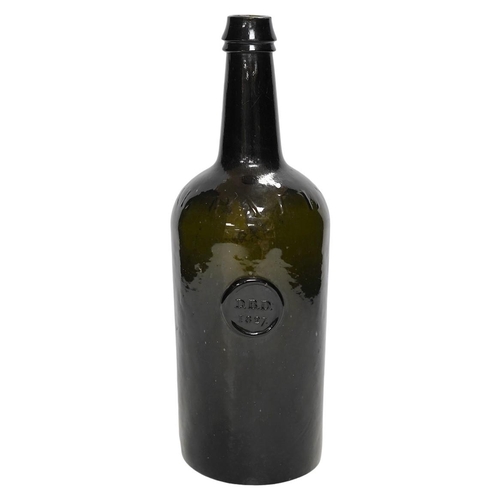 334 - A George IV sealed wine bottle, DBD 1827, moulded script around shoulder, Imperial Patent, 29cm. C... 