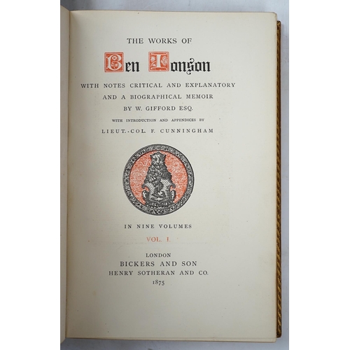 336 - ° ° Jonson, Ben - Works, tree calf by Grieve of Edinburgh, 9 vols, Bickers and Son, 1875