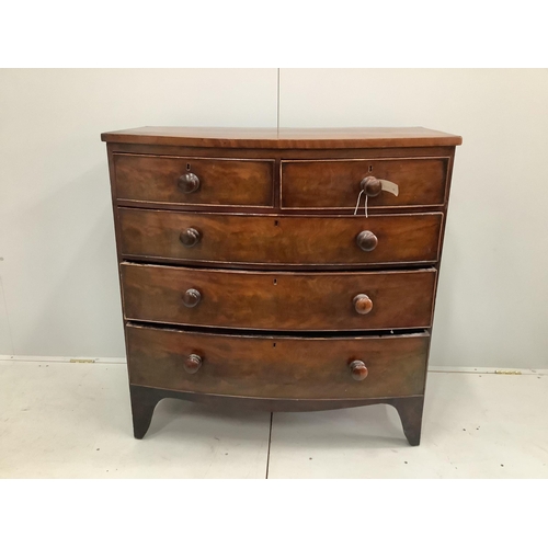 35 - A Victorian mahogany bowfront chest, width 100cm, depth 50cm, height 102cm. Condition - poor