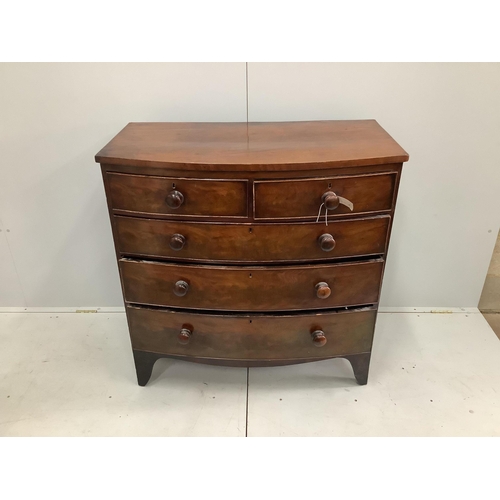 35 - A Victorian mahogany bowfront chest, width 100cm, depth 50cm, height 102cm. Condition - poor