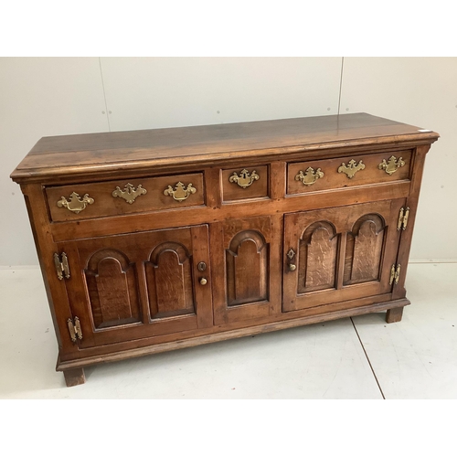 4 - An 18th century Welsh oak low dresser, width 152cm, depth 52cm, height 89cm. Condition - fair